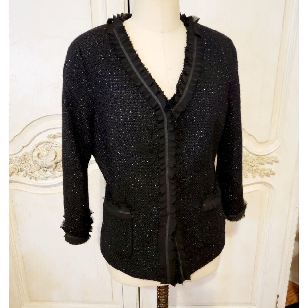 NWT Talbots Boucle Blazer Sparkle Tweed Jacket Ruffle Edge Sz 10P MSRP $249